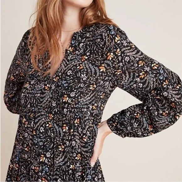 Maeve by Anthropologie Amber Tiered Peasant Dress Floral Fall Harvest Motif Long - Picture 3 of 15